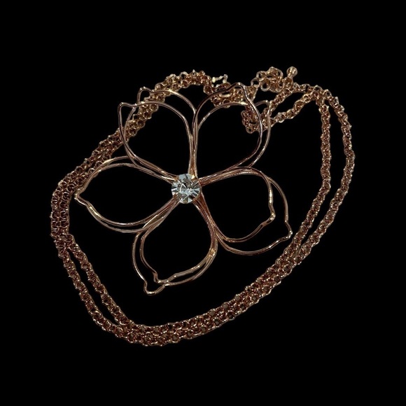 Stephan & Co. Rose Gold Chain & 3D Metal Wire Flower w/ Rhinestone Center Accent - Picture 14 of 16